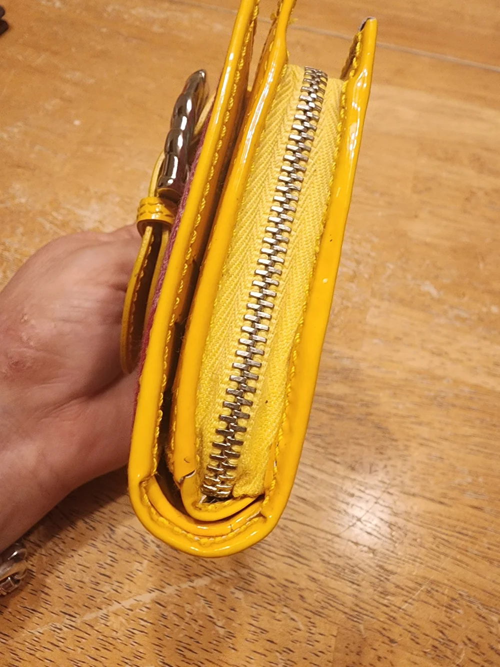 Dolce & Gabbana floral and pink fabric wallet  bright yellow patent leather